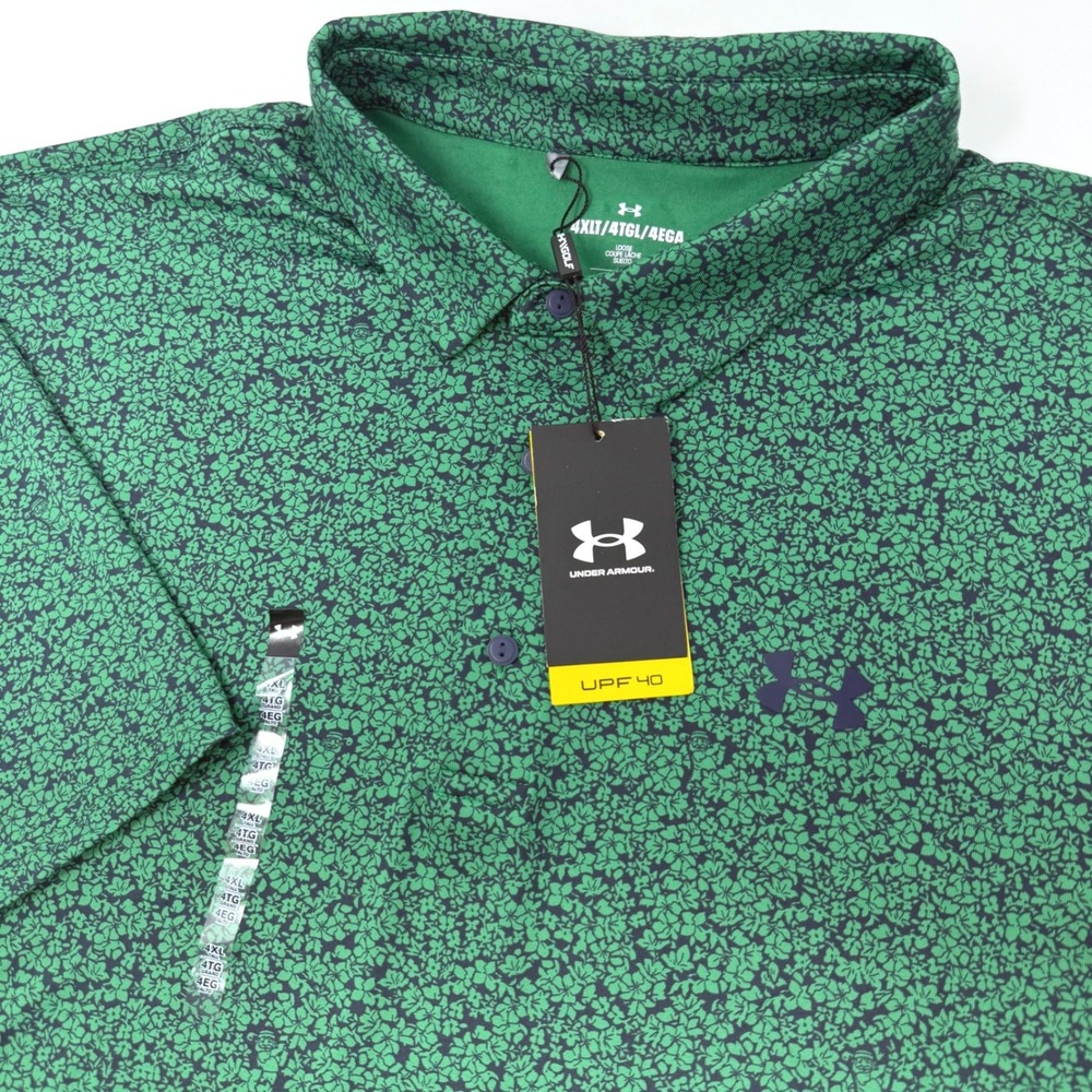 Under Armour Mens 4XLT Playoff 3.0 Printed Polo Green Floral Leaf 1378677 NEW